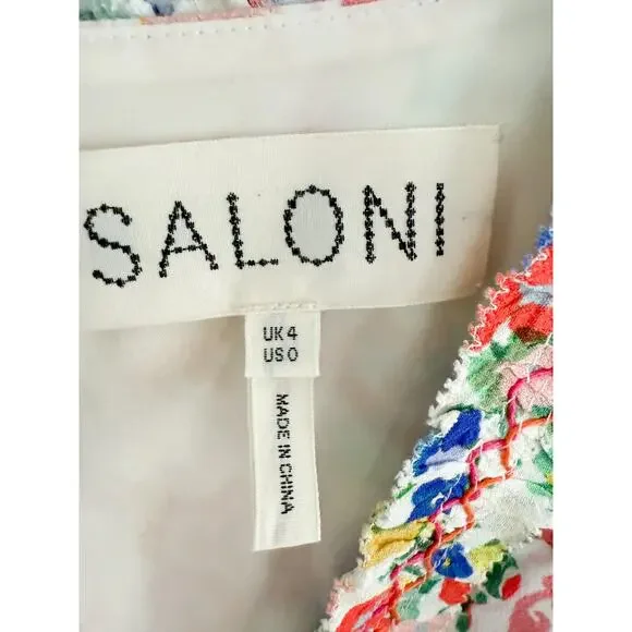 SaloniLea Smocked Floral-print Ecovero-blend Crepe Mini DressSz 0